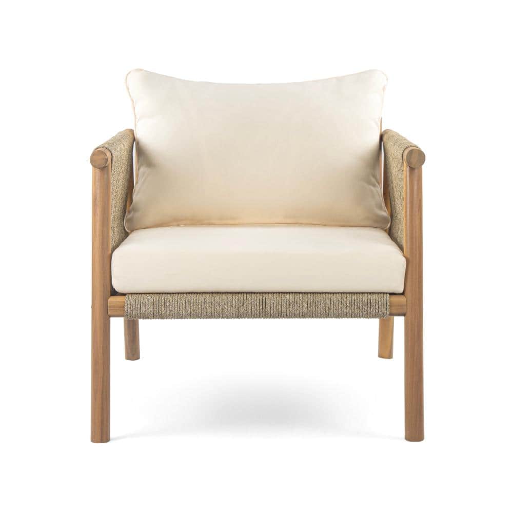 32.25 in Natural Solid Wood Outdoor  Lounge Chair with Beige Cushions for Patio price history on PriceWatchPro