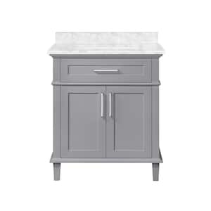 Sonoma 30 in. Single Sink Freestanding Pebble Gray Bath Vanity with Carrara Marble Top (Assembled)