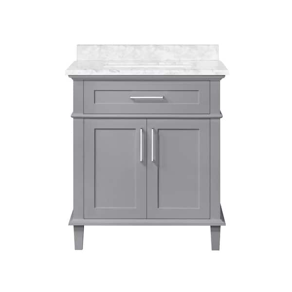 Sonoma 30 in. Single Sink Pebble Gray Bath Vanity with Carrara Marble Top (Assembled)
