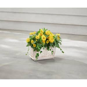 12 in. Lorelai Medium White Floral Ceramic Window Box Planter (12 in. L x 6.1 in. W x 5.5 in. H) with Drainage Hole
