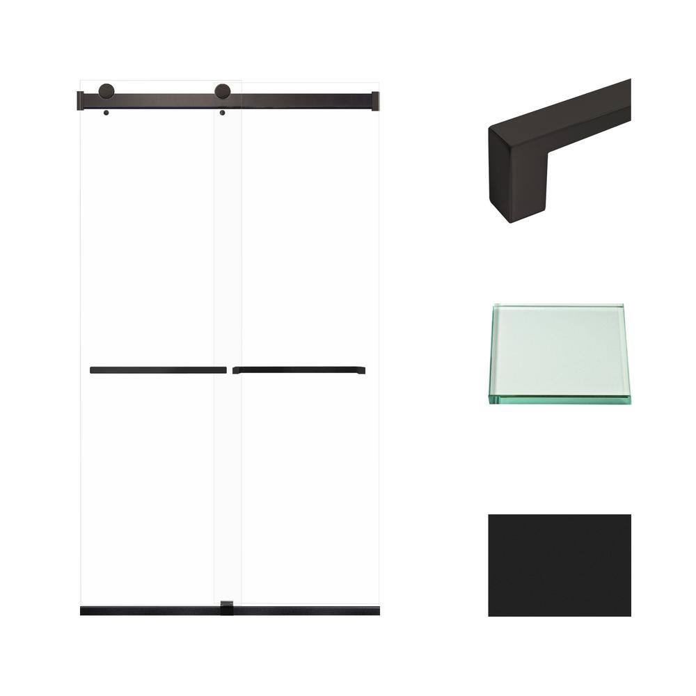 Matte Black Frameless Sliding Shower Door with Clear Glass
