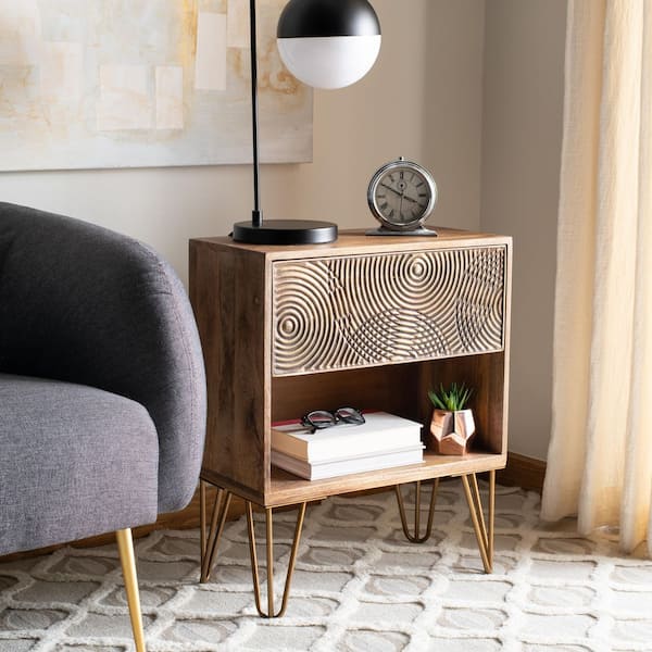 Solene Natural/Brass 1-Drawer Nightstand