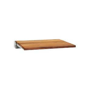SlimLine Natural Teak Wood Wall Mount Folding Shower Seat Bench with Silver Frame