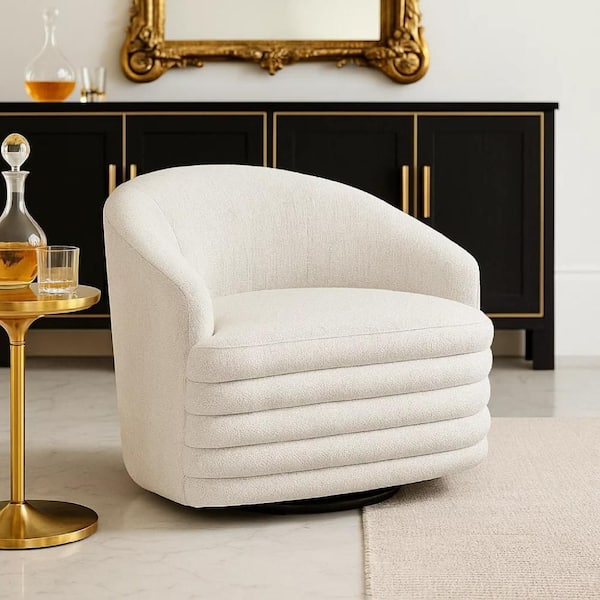 Benjara Vinn Beige and Black Fabric Accent chair with Barrel Design ...