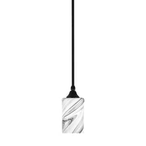 Sparta 100-Watt 1-Light Matte Black Shaded Pendant Light Mini Pendant with Onyx Swirl Glass, No Bulb included