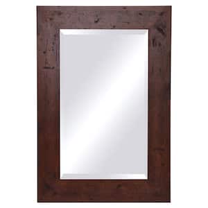 18 in. W x 30 in. H Framed Rectangular Beveled Edge Bathroom Vanity Mirror in Brown