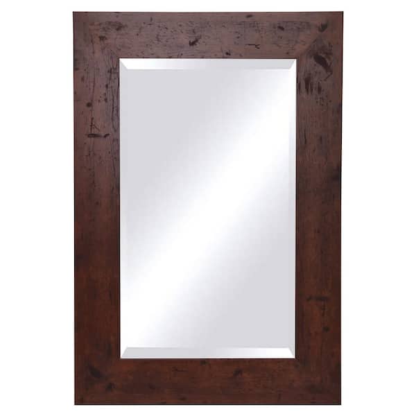 Unbranded 18 in. W x 30 in. H Framed Rectangular Beveled Edge Bathroom Vanity Mirror in Brown