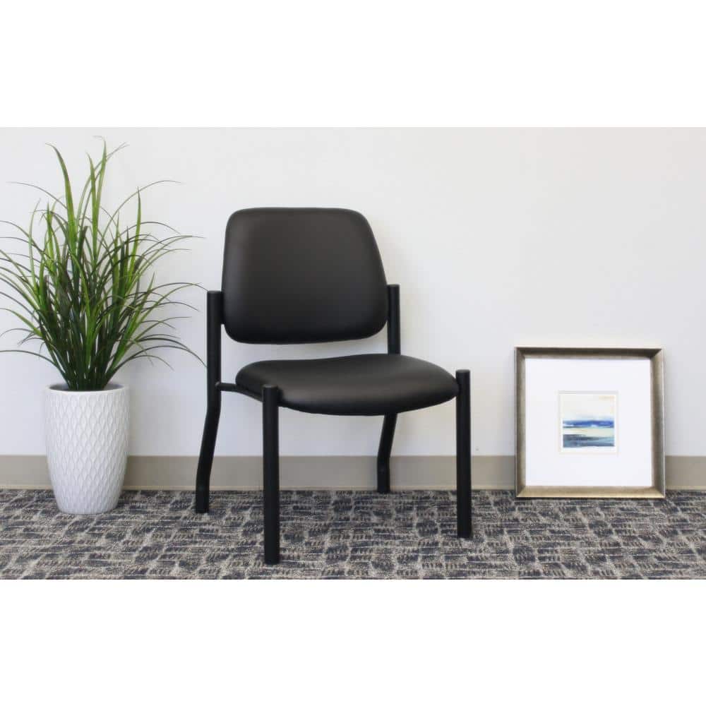Sleek Mid-Back Armless Guest Chair in Antimicrobial Black Vinyl