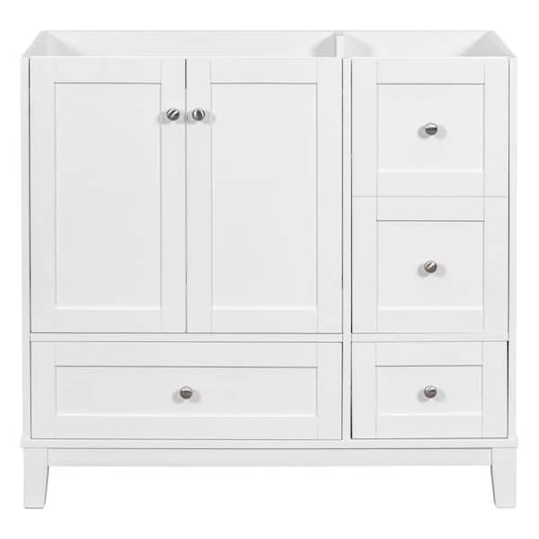 EPOWP 36 in. W x 18 in. D x 33 in. H Bath Vanity Cabinet without Top in White with 3-Drawers and Door Storage Shelf