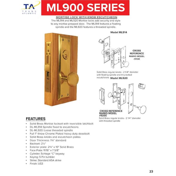 Atrium Door Mortise Lock Hardware - Exact Replacement For Atrium