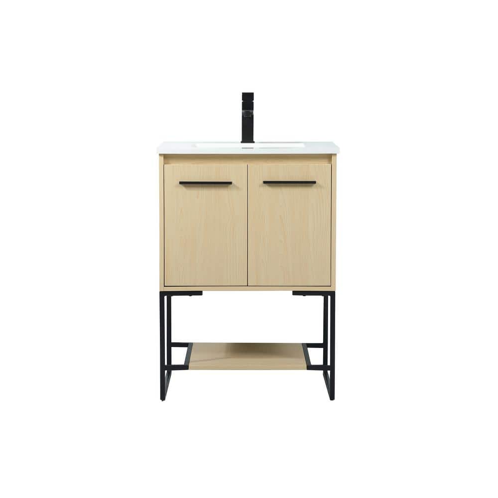 Timeless Home 24 in. W Single Bath Vanity in Maple with Engineered Stone Va