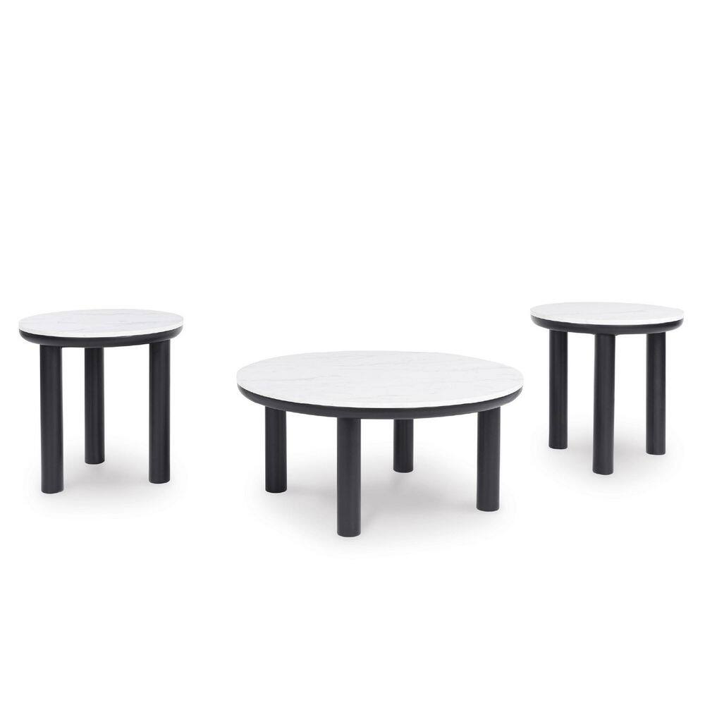 Xandrum 40 in. White/Black Round Faux Marble Coffee Table (Set of 3)