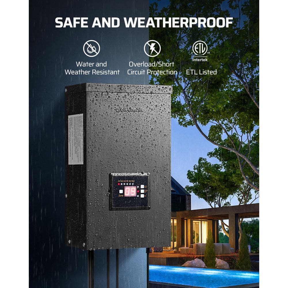 600W Black Waterproof Low Voltage Landscape Transformer with Timer