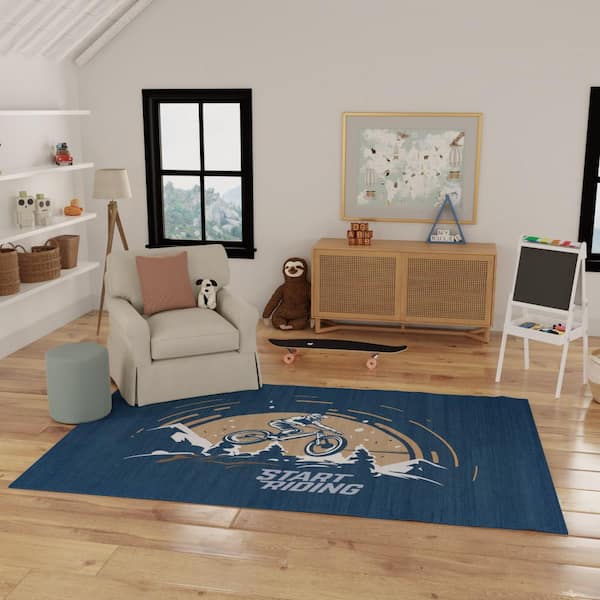 Imagination Blue 7 ft. x 9 ft. Graphic Contemporary Area Rug