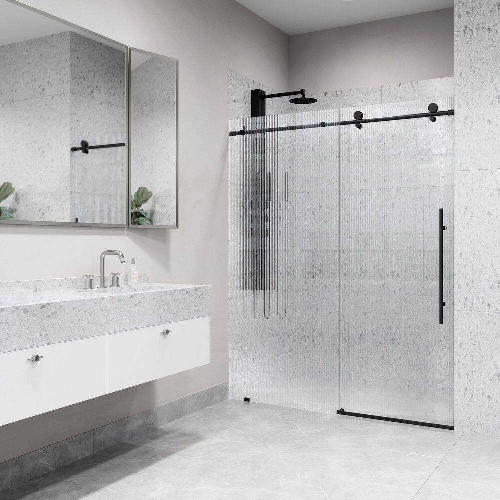 Elan E-Class 56-60" Matte Black Frameless Sliding Shower Door with Fluted Glass