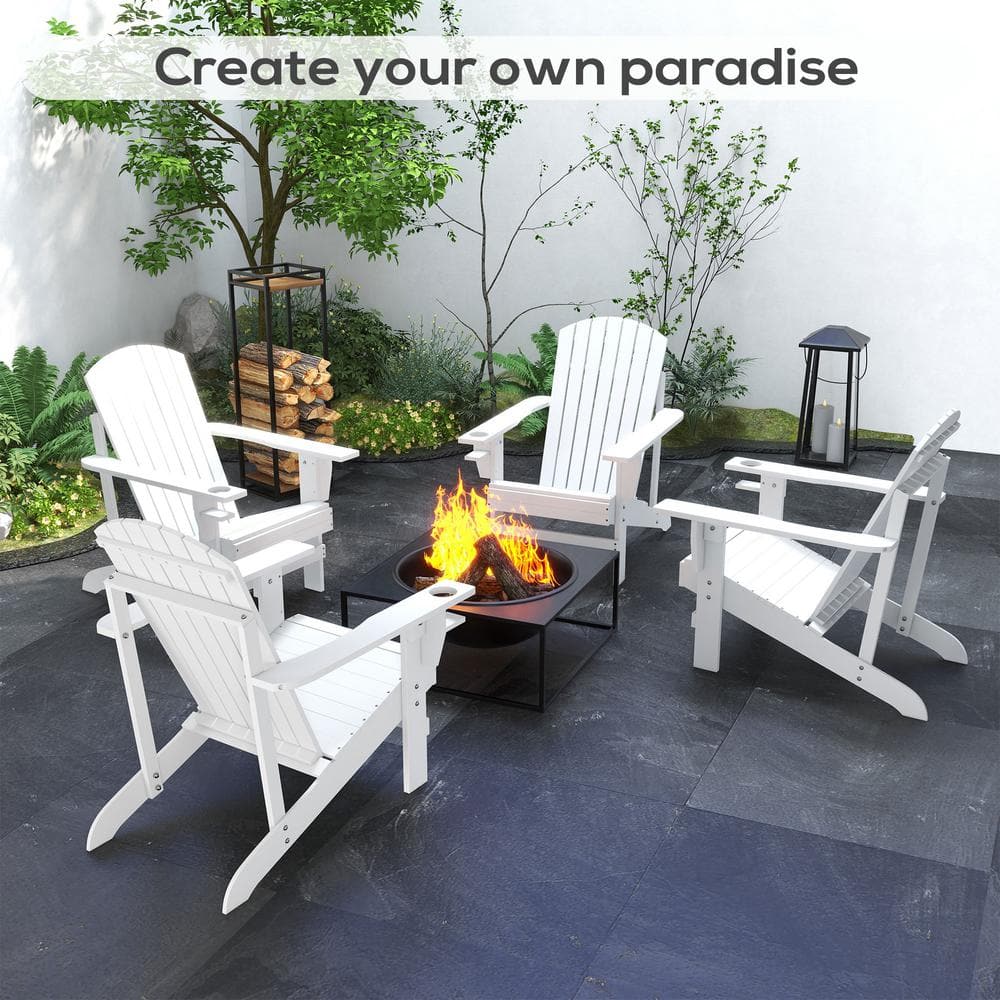 White Fir Wood Adirondack Chair with Cupholder