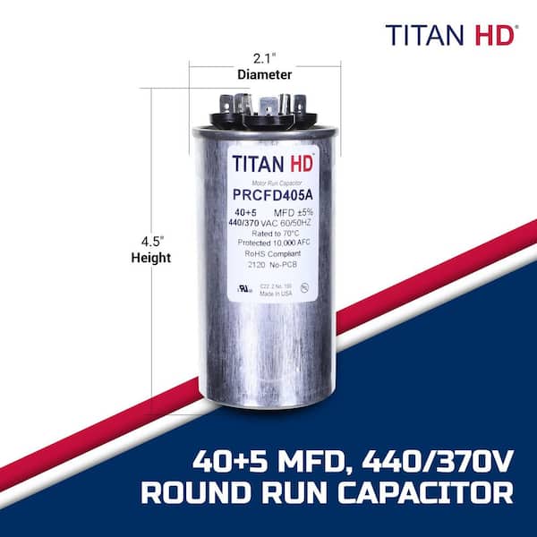 Packard PRCFD405 Dual Run Capacitor - 40+5 UF MFD 440 VAC, Round, Replacement For Genteq/GE