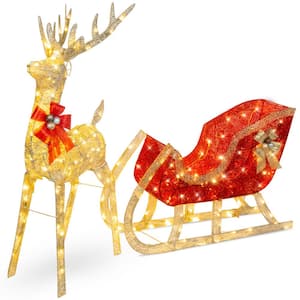 48 in. LED Metal Reindeer Sleigh Christmas Yard Decor with Stakes