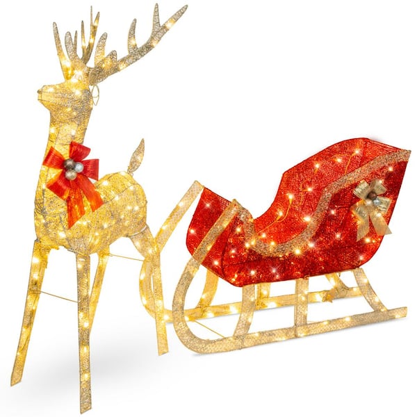 Best Choice Products 48 in. LED Metal Reindeer Sleigh Christmas Yard Decor with Stakes