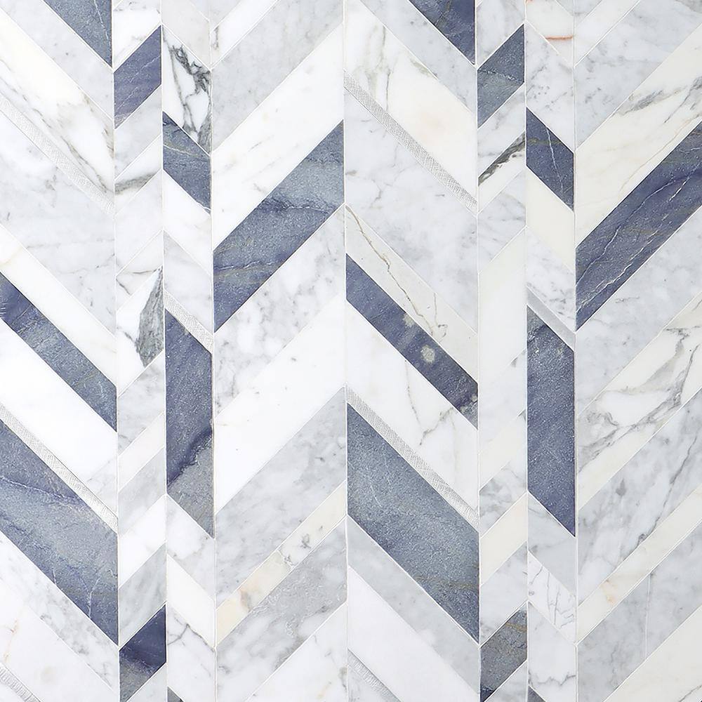 Tyra 12" x 18" Polished Marble and Brass Chevron Wall Tile