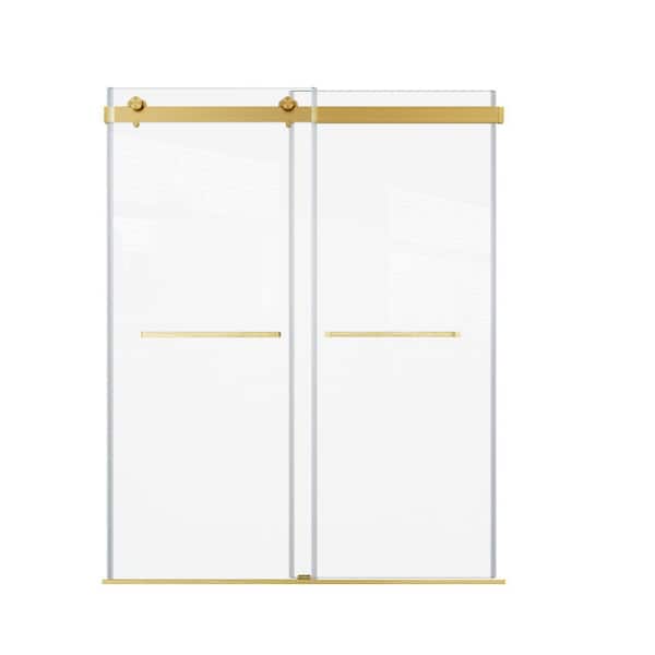 56-60 in. W x 74 in. H Bypass Sliding Semi-Frameless Soft Close Shower Door in Brushed Gold Finish with Tempered Glass