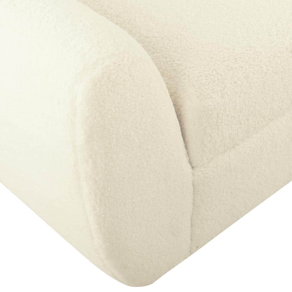 Cream Faux Shearling Storage Bench with Wood Legs