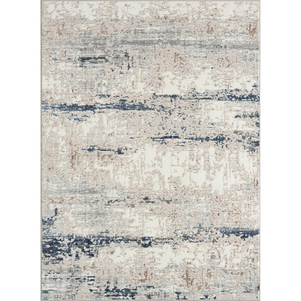 Gray and Beige Abstract Synthetic 5' x 7' Area Rug