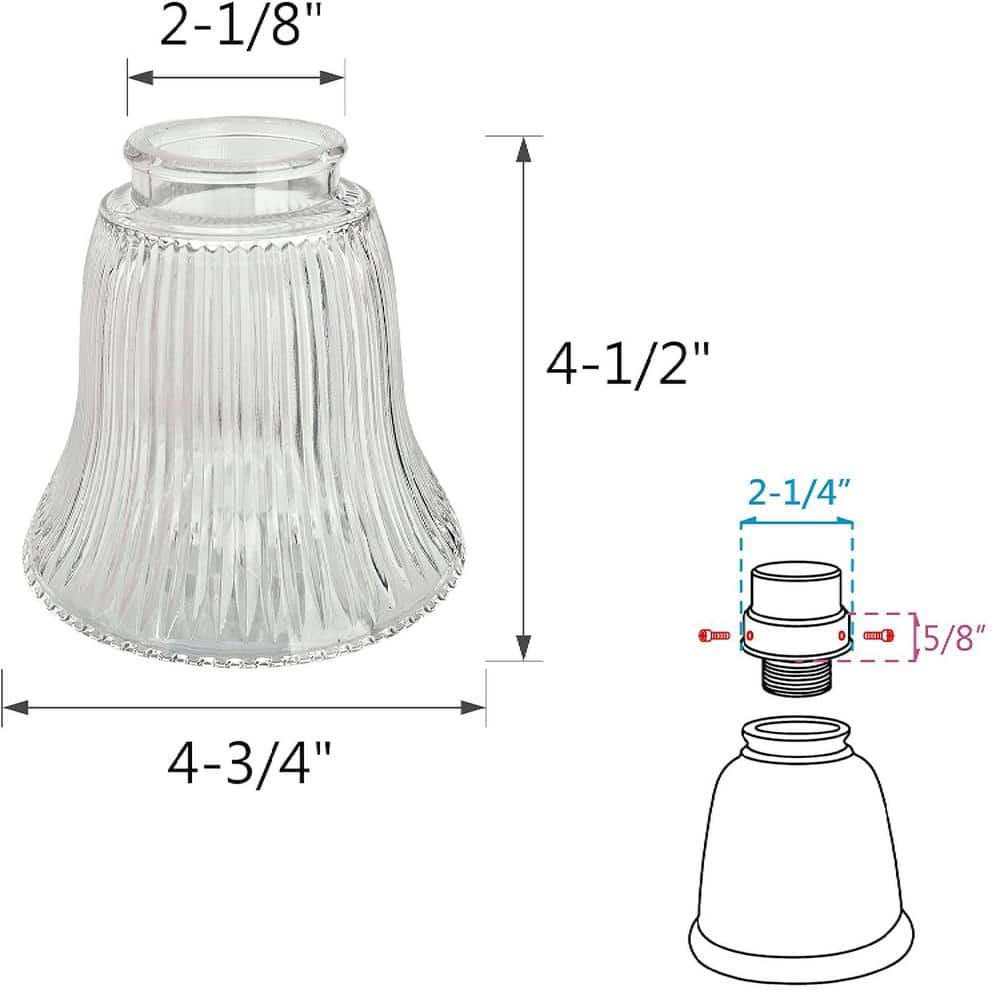 Clear Ribbed Glass Bell Ceiling Fan Replacement Shades, Set of 4