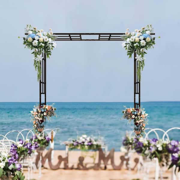 Unbranded 77.56 in. x 78.15 in. Adjustable Metal Garden Arch Arbor Trellis Black Outdoor Arbor for Climbing Plants/Wedding/Party