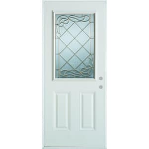 32 in. x 80 in. Art Deco 1/2 Lite 2-Panel Painted White Steel Prehung Front Door