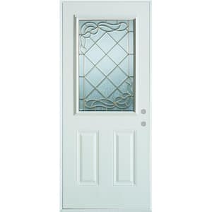 36 in. x 80 in. Art Deco 1/2 Lite 2-Panel Painted White Steel Prehung Front Door