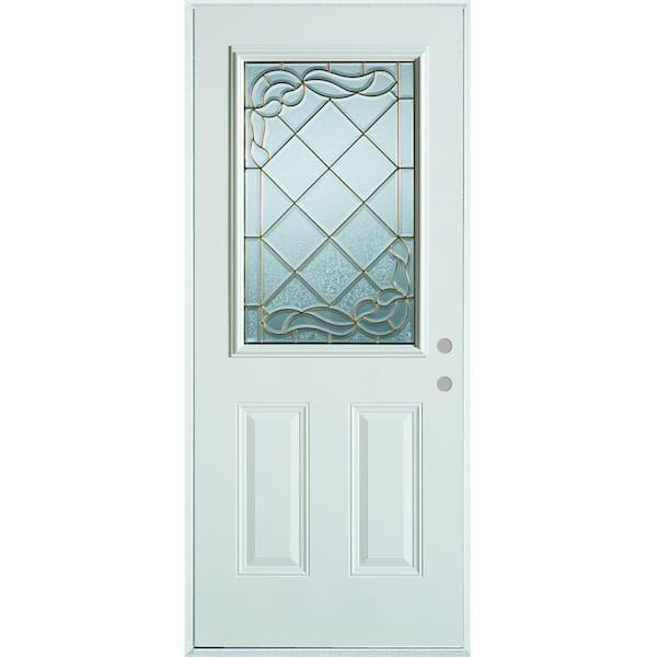 Stanley Doors 36 in. x 80 in. Art Deco 1/2 Lite 2-Panel Painted White Steel Prehung Front Door