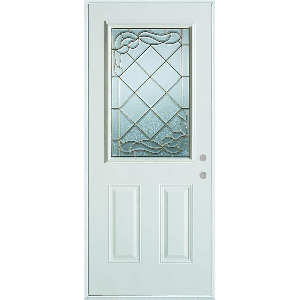 Art Deco 36 in x 80 in 2 Panel Left-Hand/Inswing 1/2 Lite White Primed Smooth Fiberglass Prehung Front Door price history on PriceWatchPro