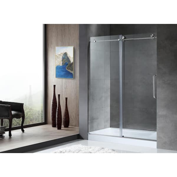 ANZZI Madam Series 48 in. by 76 in. Frameless Sliding Shower Door in Brushed Nickel with Handle