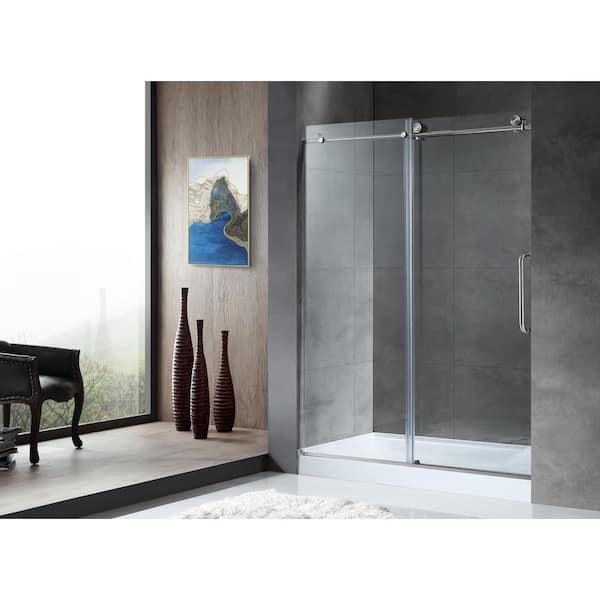 ANZZI Frameless Shower Door, 76 x 60 inch, Polished Chrome, Madam Complete  Shower Kit, Water Repellent Sliding Glass Panel + Bottom Seal Strip Parts +  Easy Glide Rollers (SD-AZ13-02CH) 