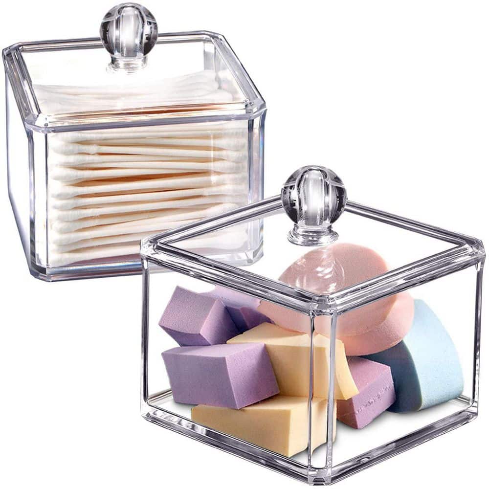 Two-Pack Modern Square Acrylic Qtip Holder Jars with Lids for Bathroom Vanity, Clear Shatterproof Jars price history on PriceWatchPro