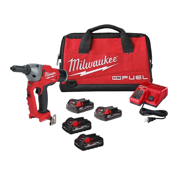 Milwaukee M18 FUEL ONE-KEY 18-Volt Lithium-Ion Cordless Rivet Tool Kit with (4) Batteries and Charger