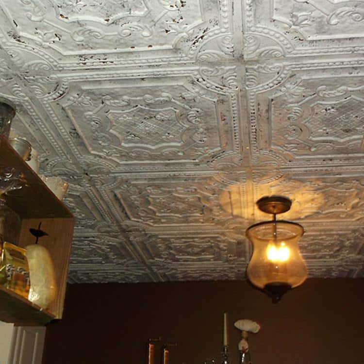 Elizabethan Shield Antique White PVC Ceiling Tile