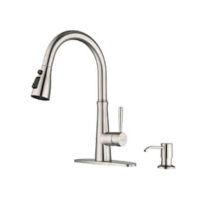 Single Handle Pull Down Sprayer Kitchen Faucet with Advanced Spray, Pull Out Spray Wand in Stainless, Brushed Nickel