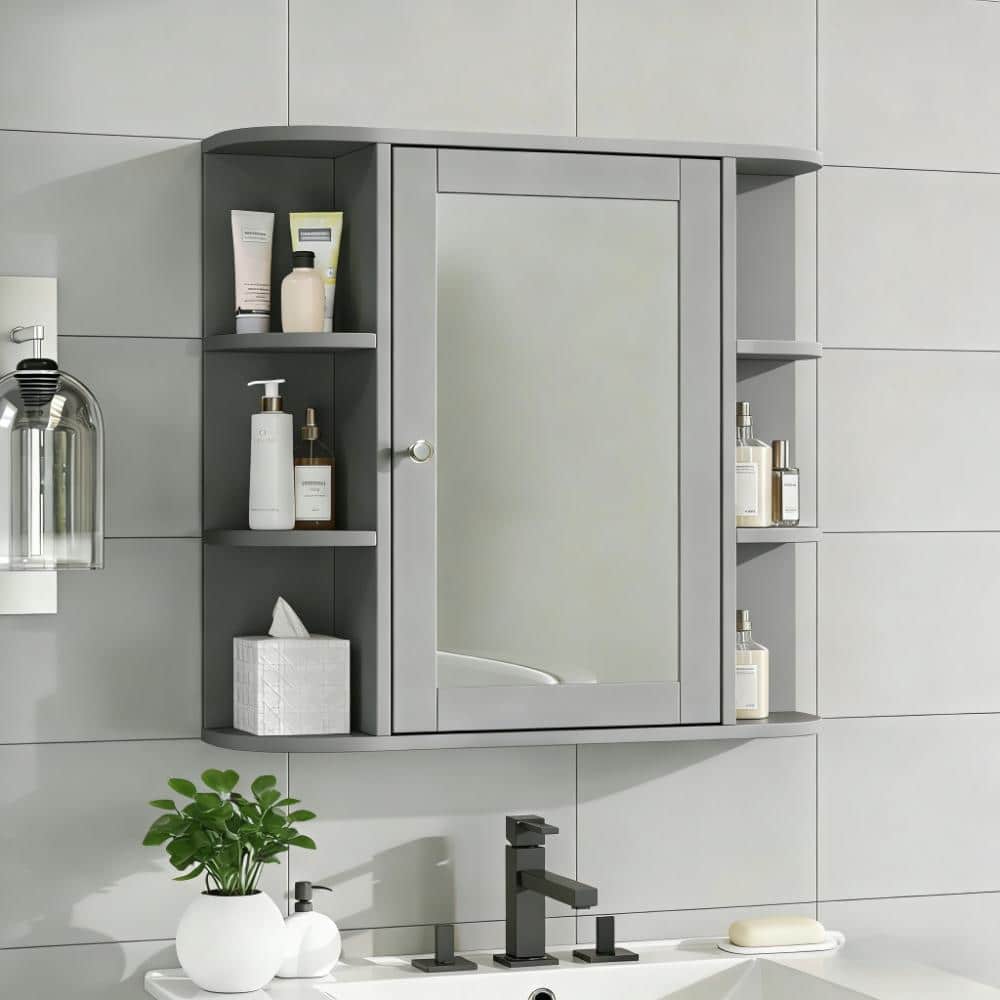 26 in. W x 24.75 in. H Rectangular Gray Surface Mount Medicine Cabinet with Mirror, 6 Open Shelves price history on PriceWatchPro