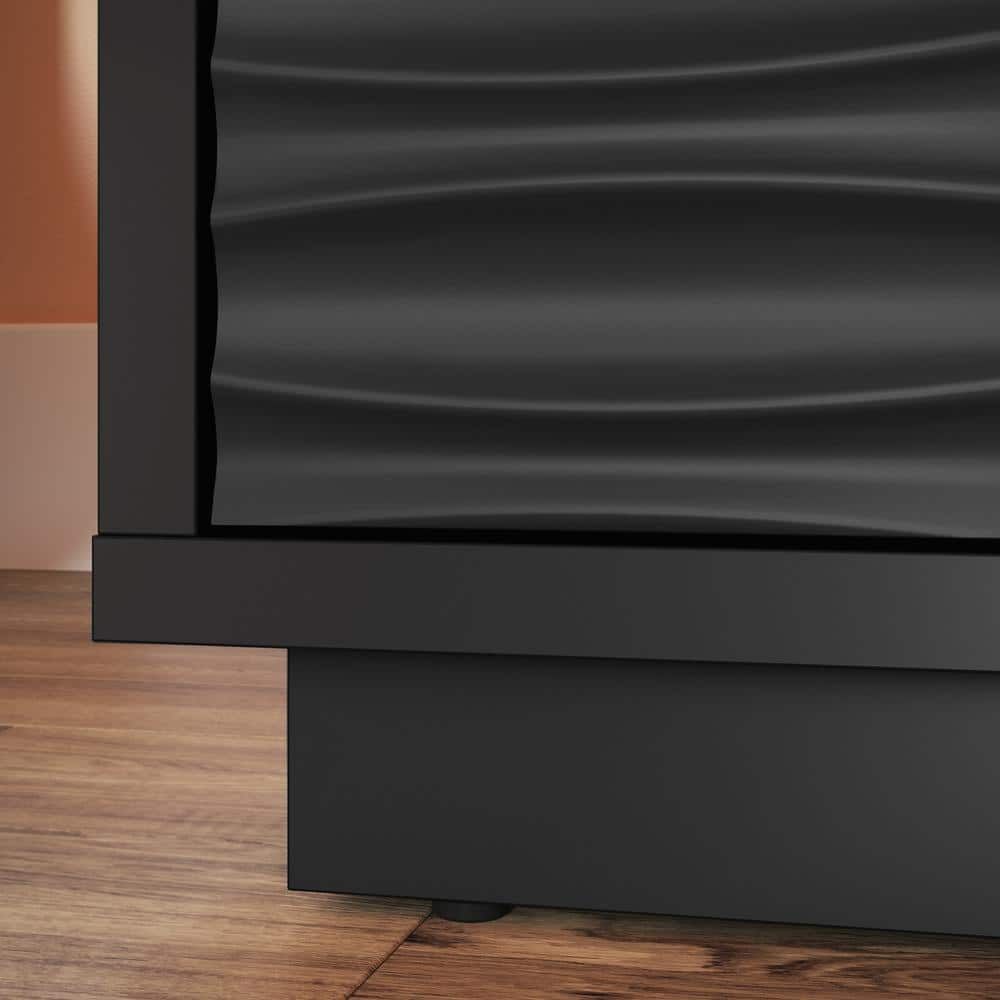 Sauder Morgan Main 85" Black Entertainment Credenza with Wave-Pattern Drawers