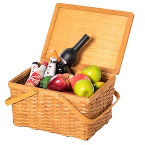 Woodchip Picnic Storage Basket with Cover and Movable Handles, Large
