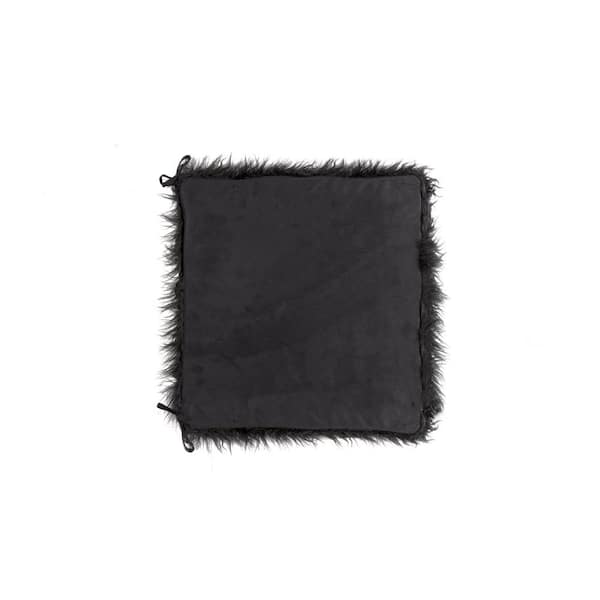 Luxe Faux Fur Laredo Black Faux Sheepskin Fur Chair Pad with Ties (Set of 2)
