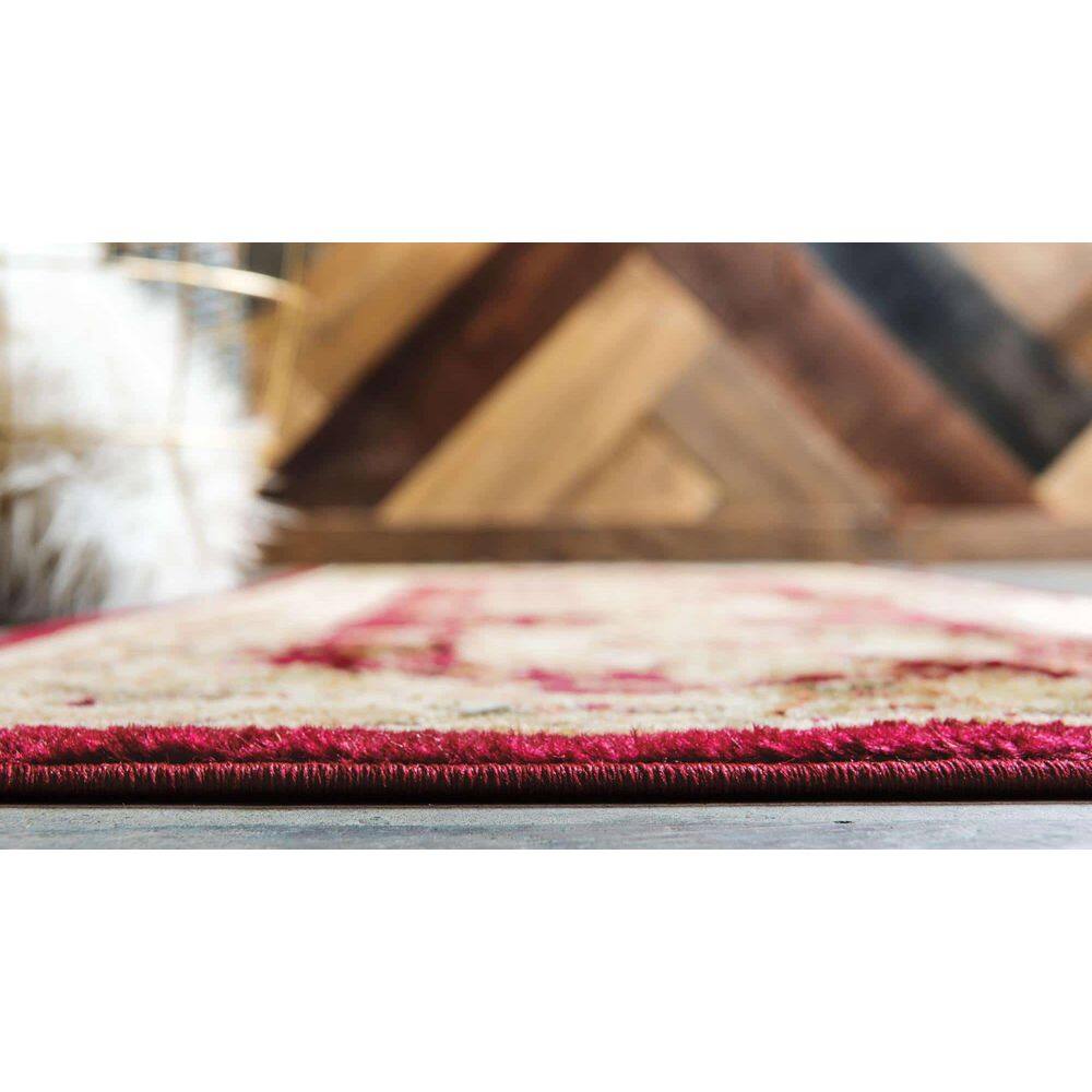 Red Medallion Synthetic Stain-Resistant Runner Rug