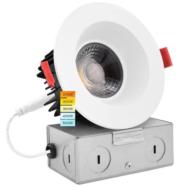 LUXRITE 4 in. LED Recessed Light J-Box 15-Watt 5 Color Selectable 1100 Lumens Dimmable Wet Rated Smooth Trim