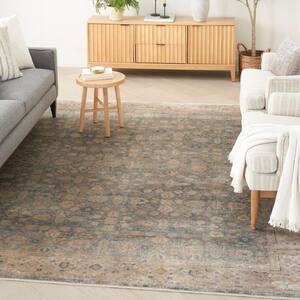 Luxurious Ivory Blue 8 ft. x 10 ft. Distressed Traditional Area Rug