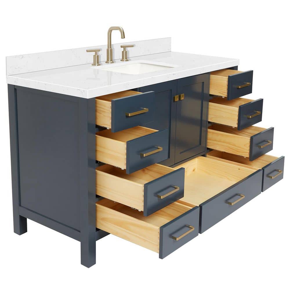 Midnight Blue Single Sink Vanity with Carrara Quartz Top