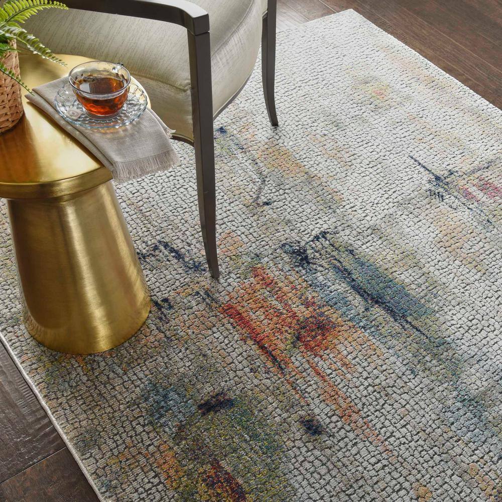 Abstract Ivory and Multicolor Silky Texture 4' x 6' Synthetic Rug