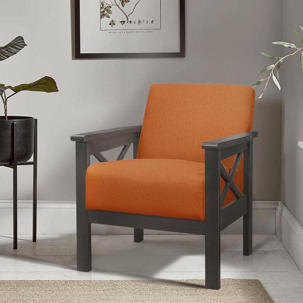 Savion Orange Textured Upholstery Solid Wood Frame Accent Chair