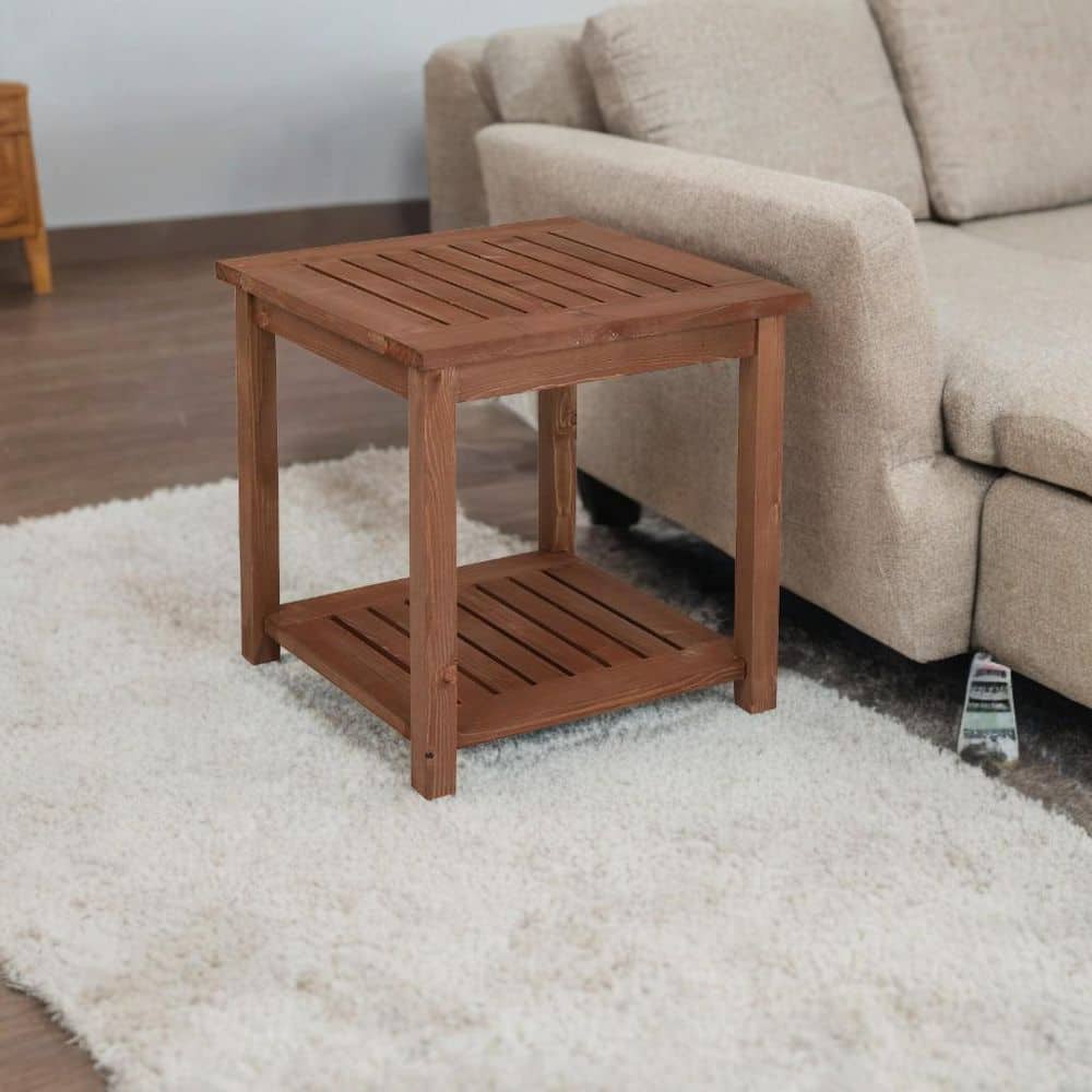 Medium Brown Wood Square Outdoor End Table